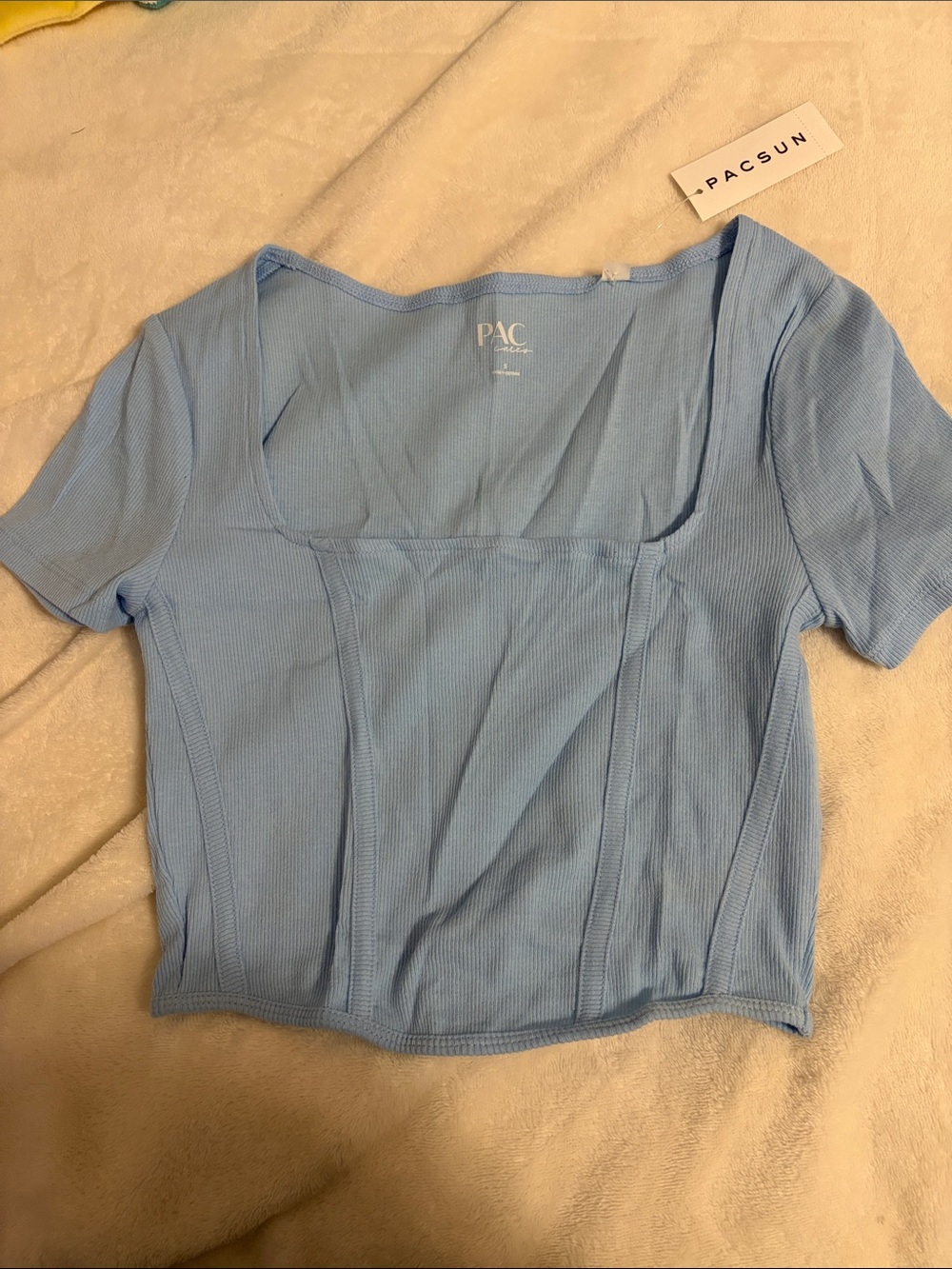 PacSun Pastel Blue Ribbed Square-Neck Crop Top